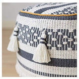 Riarevt Housse de pouf noir et beige non rembourrée, pouf repose-pieds géométrique ottoman bohème pour salon, chambre à coucher (35,1 x 35,1 x 20 cm)