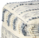 LR Home Pouf en Laine Bleu Marine/Bleu/Ivoire 45,7 x 45,7 x 35,6 cm