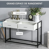 HOMCOM Console Table d'appoint Design dim. 120L x 34l x 81H cm 2 tiroirs métal Noir Panneaux Particules Blanc
