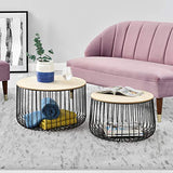 [en.casa] Lot de 2 Tables Basses Design Tables de Salon de Tailles Différentes Paniers à Plateaux Amovibles Métal MDF Noir Chêne Clair