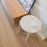 HAOXIANG Table D'appoint De Café À La Maison, Dessus D'effet De Terrazzo Et Jambes en Métal De Finition Blanche, Table De Thé De Support Occasionnel Rond pour,45x55cm