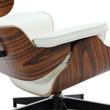 Chaise longue mi-siècle et pouf - Version plus grande - En cuir de fleur - Chaise moderne moderne - En bois massif - Mise à niveau 1 - Noyer crème