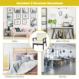 COSTWAY Fauteuil Salon Chaise Rétro, Chaise d'Appoint en Bois Rembourrée en Tissu, avec Pieds en Bois d’Hévéa, pour Salon, Bureau, Balcon, Beige/Gris/Foncé/Bleu (Beige)