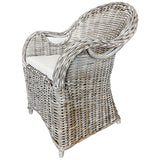 KMH Joli fauteuil en osier Athènes (blanc) avec structure en bambou robuste – Avec coussin d'assise