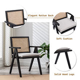 Wahson Chaise à Accoudoirs en Cannage avec Rembourrage Chaise Salle à Manger en Bois en Rotin Chaise de Cuisine Vintage, Fauteuil Rétro Confortable pour Salon/Cuisine/Balcon, Noir