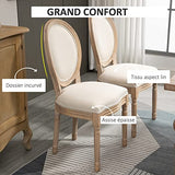 HOMCOM Lot de 2 chaises de Salle à Manger - Chaise de Salon médaillon Style Louis XVI - Bois Massif sculpté, patiné - Aspect Lin Beige