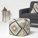 HOMESCAPES Pouf carré en Laine Kilim Agra, Pouf tressé à Motif géométrique, Pouf berbère et bohème déco 43 cm