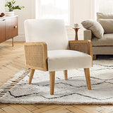 FABRICATION HAUS Fauteuil Salon en Velours Fauteuil de Coiffeuse Chaise Rembourrée avec Bras en Rotin & Pieds en Bois pour Salon, Beige