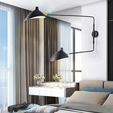 Applique Murale à Bras Long Vintage Industrielle avec Interrupteur Lampes de Lecture Réglables à 2 Lumières Lampe Murale de Chevet en E27 Métal Noir pour Chambre à Coucher Salon Loft Barres,140cm