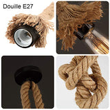 d.Stil Lustre Suspension en corde chanvre de double-tête E27*2 Douille Lumière pendante industrielle style rétro Creative Lampe réglable DIY pour salon café restaurant Hall (Jaune, 150cm)