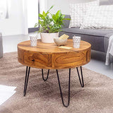 FineBuy Table Basse Sheesham en Bois Massif/Metal 60 x 44,5 x 60 cm | Table d'appoint de Style Moderne | Table de Salon avec Deux tiroirs