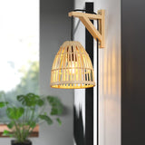 B·LED BARCELONA LED BarcelonaLED Applique murale équerre en bois avec panier en bambou en osier avec câble prise et interrupteur Portalampara Noir E27 pour salon Table de chevet Tête de lit