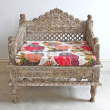 A.S Industries Chaise de jardin indienne sculptée à la main Blanc délavé 60 cm