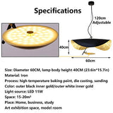 LED Pendentif En Forme De Feuille Chapeau Doré Suspension Lampe Hauteur Réglable Plafond Suspension Café Bar Chambre Salon Décoration Lustre Système D'éclairage,Noir,60cm