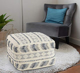 LR Home Pouf en Laine Bleu Marine/Bleu/Ivoire 45,7 x 45,7 x 35,6 cm