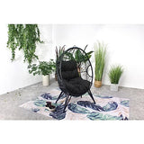 CONCEPT USINE | Fauteuil Oeuf sur Pieds Beige en Résine Noir Aspect Rotin | Design Jane | Structure en Acier | Coussin déperlant | Hamac Balançoire sur Pied terrasse Jardin Balcon | Résiste à l'eau