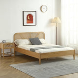 HOMIFAB Lit Adulte 160x200 cm en placage chêne avec tête de lit en Bois Massif et cannage Naturel - Leonie