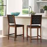 RELAX4LIFE Lot de 2 Tabouret de Bar en Bois Massif, Chaise de Salle à Manger avec Tissage en Cuir PU, Chaise Haute Cuisine avec Repose-Pieds, Assise 61 CM, Charge 150 KG pour Salon Bar
