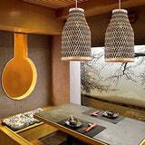 WHKOSK Lustre en Bambou De Style Pastoral Japonais Naturel Bicolore Abat-Jour Creux Semi-Ouvert Suspension Tissée À La Main Adaptée Aux Bars, Salons Et Cafés