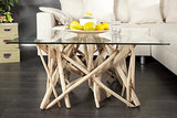 DuNord Design Table Basse Table d'appoint Algarve Bois flotté schwemmholz Massif Naturel Table en Verre