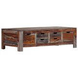 Tidyard Table Basse avec 6 Tiroirs en Bois de Sesham Massif Style Vintage Gris 100 x 55 x 30 cm