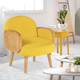 IDMarket - Fauteuil Elina en Velours Jaune et cannage