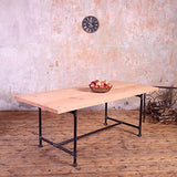 CosyWood Pieds de Tuyau en métal de Style Industriel Table de Salle à Manger, Maria (Beige)-Silver (Mild Steel), 8 Seater W200xD90xH75cm