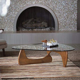 Noguchi Table Basse en Verre Triangulaire Table d'extrémité en Verre Vintage, Base en Bois Massif et Plateau en Verre Transparent Table d'extrémité Moderne pour Le Salon, Le Patio ou Le Bureau.