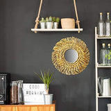LANGM Miroir Mural Fait à La Main, Miroir Mural Tissé en Rotin (y Compris Miroir), Décor à La Main Bohème, Utilisé dans Le Salon Et La Chambre De L'appartement (D)