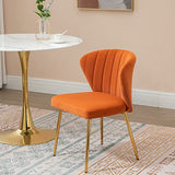 chaises de Salle à Manger Modernes en Velours - avec Pieds en métal doré - pour Salle à Manger, Cuisine, Le Salon (Lot de 2, Orange)