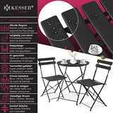 KESSER® Bistroset Set de 3 pièces table de bistrot avec 2 chaises pliantes - Ensemble de meubles de balcon - Ensemble de jardin - Ensemble de meubles de jardin - En métal - Noir