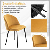 HOMCOM Chaises de Salle à Manger Design scandinave - Lot de 2 chaises - Pieds effilés métal Noir - Assise Dossier Ergonomique Velours Moutarde
