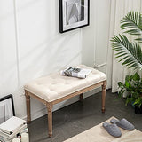 XRHOM Banc Banquette Rembourrée en Tissu Bois Massif Banc Capitonné de Salon Banquette de Salle de Séjour Meuble de Couloir Piano Maison Intérieur Lin 80x40x46cm, Beige