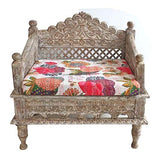 A.S Industries Chaise de jardin indienne sculptée à la main Blanc délavé 60 cm