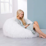 Icon Pouf Classique en Fausse Fourrure Mongole Yeti, Blanc, Poufs de Salon, 85cm x 50cm, Pouf Poire Grand, Chaise pour Chambre
