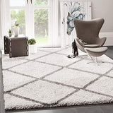 VIMODA Poils Longs Shaggy Tapis Rugueuse Design Crème Gris Moderne - Blanc, 160x220 CM