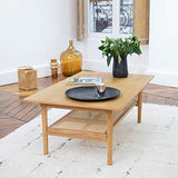 DECOCLICO Table plaqué chêne cannage en rotin