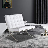 Fauteuil de salon classique - Pliable - En cuir véritable - Avec cadre en acier inoxydable - Pour chambre à coucher, salon, salle de lecture (blanc, chaise simple)