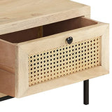 Keyur Table Basse, Table d'Appoint Table d'Appoint Table de Cocktail Table de Centre Table de Canapé Table à Thé Table Basse 90x50x37 cm Bois de Manguier Massif et Cannage Naturel