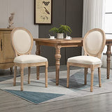 HOMCOM Lot de 2 chaises de Salle à Manger - Chaise de Salon médaillon Style Louis XVI - Bois Massif sculpté, patiné - Aspect Lin Beige