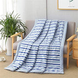 Chickwin Couvre Lit Matelassée, Simple Rayure Imprimé Couvre-lit Réversible Couverture de lit Doux Microfiber Jeté de Lit Dessus de Lit pour Lit 1 ou 2 Personnes (Bleu,200x230cm)