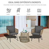 Ensemble Salon de Jardin 3 pièces Style Colonial 2 fauteuils avec Coussins Gris + Table Basse résine Filaire Beige Acier époxy Noir