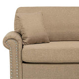 Canapé Fixe 3 Places Tapissé en Tissu Beige avec Clous Décoratifs pour Salon au Style Moderne Beliani