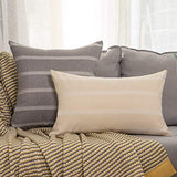 MIULEE Lot de 2 Housse de Coussin en Lin avec Dentelle Coussin Rayure Décoration Taie d'oreiller Rayé Canapé Décoratif Confortable pour Salon Maison Chambre Bureau 30x50cm Gris Clair