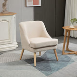 HOMCOM Fauteuil Lounge Design scandinave Pieds effilés Bois Massif hévéa revêtement Tissu Polyester Aspect Lin Beige
