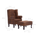 Tidyard Fauteuil Chesterfield avec Repose-Pieds en Simili Cuir Daim Touche de Confortable et Durable Marron