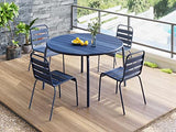 Vente-unique Salle à Manger de Jardin en métal - Une Table D.110cm et 4 chaises empilables - Bleu Nuit - MIRMANDE