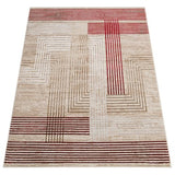 TAPISO Crystal Tapis Poils Courts Moderne Rouge Blanc Beige Motif Lignes Effet 3D Brillant Doux Tapis Salon Chambre Adulte Salle à Manger Oeko-TEX 160 x 220 cm