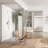 Relaxdays Miroir sur pied en bambou avec plateau de rangement Naturel 160 x 40 x 36 cm