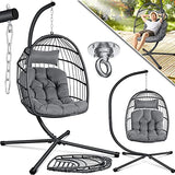KESSER® Fauteuil Suspendu Effet Jungle avec Structure en Acier | Panier Suspendu avec Grand Coussin + Fixation pour Plafond | Balançoire Suspendue | pour intérieur et extérieur